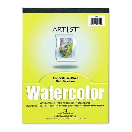 Pacon Corporation Pacon Artist Watercolor Paper Pad 4910, 9" x 12", White, 12 Sheets/Pad 4910